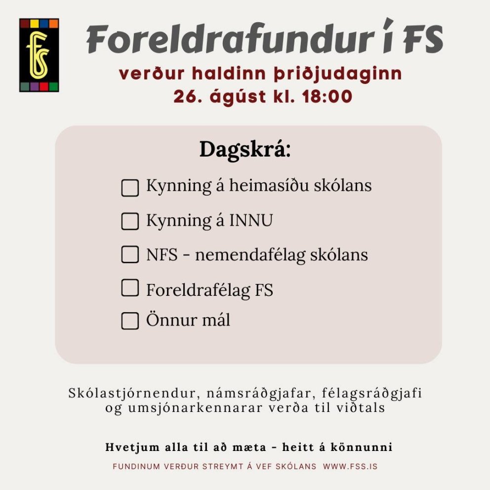 Kynningarfundur fyrir foreldra 26. ágúst