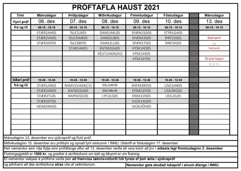 Próftafla haustannar er komin
