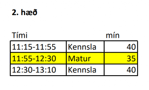 Skipting milli hæða í hádegismat