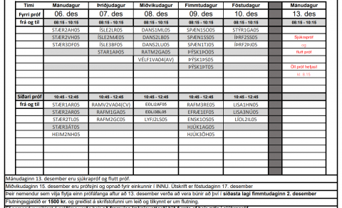 Próftafla haustannar er komin